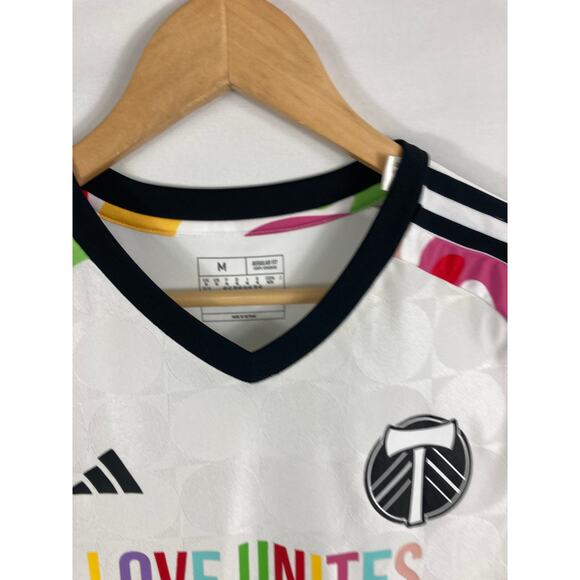 Adidas Mens White Portland Timbers 2023 Pride Pre Match Top Size Medium - Picture 4 of 5
